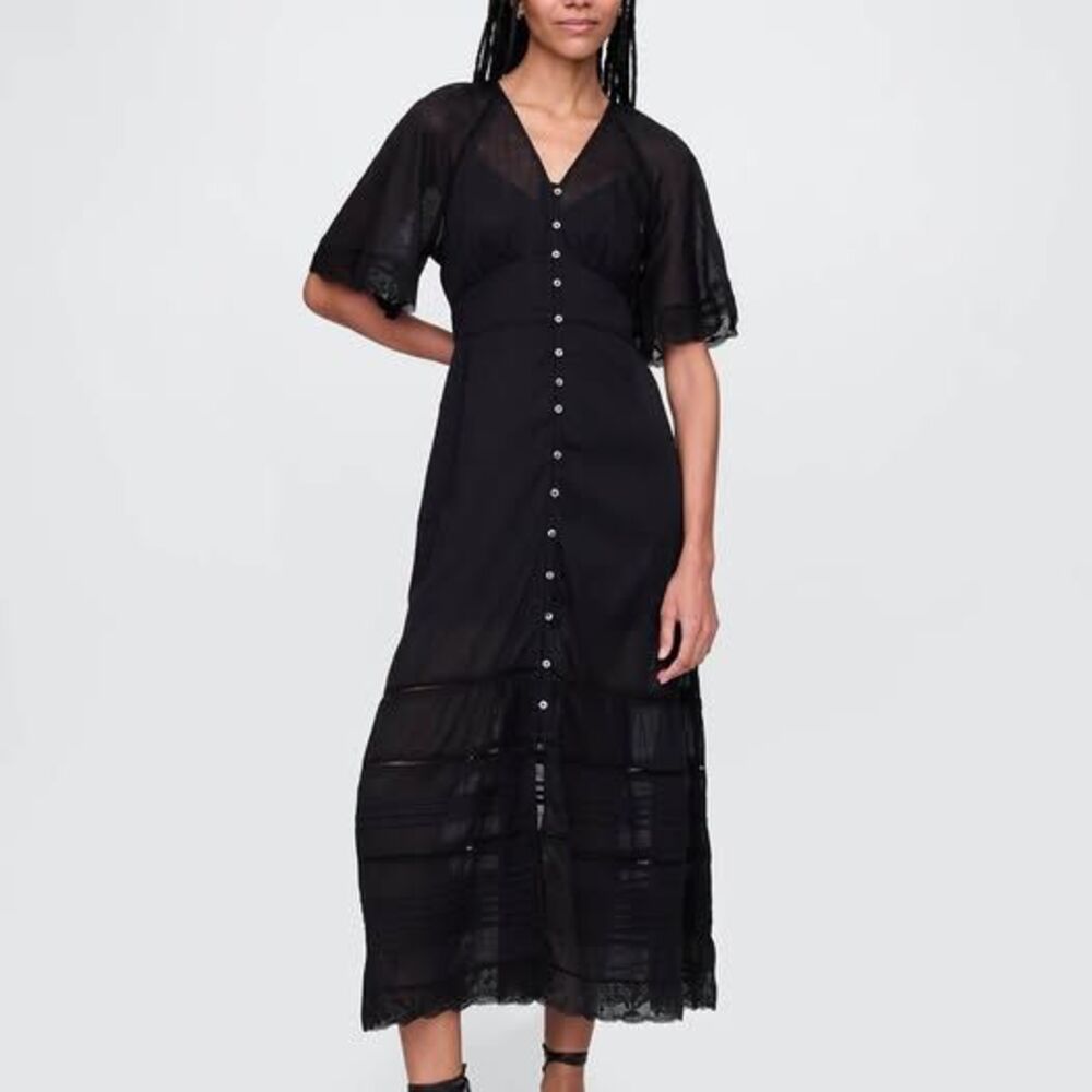 GAP Black Flutter Sleeve Maxi Dress XXS